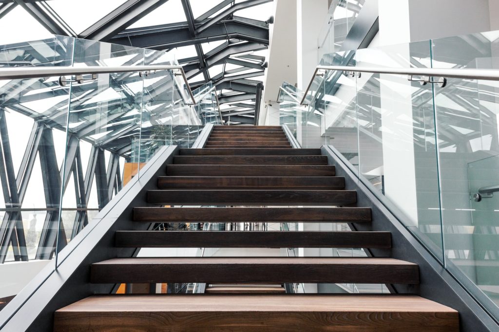 Empty stairs in modern interior of contemporary office building
